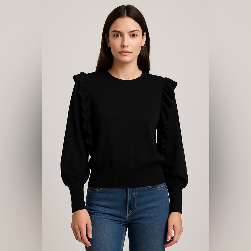 Elegant Black Ruffle Sleeve Top